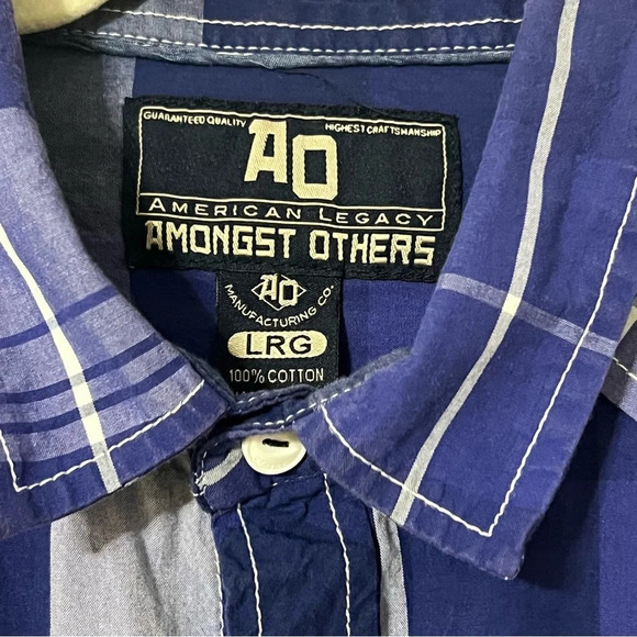 Men's Large AO AMONGST OTHERS American Legacy Blue Plaid Shirt Cotton - Picture 6 of 6
